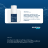 Infographic for Nurovia Skin 10% Niacinamide Face Serum featuring the product bottle inside a white text box, set against a dark blue background with water droplets. Text outlines its lightweight formula for all skin types and lists the full ingredients at the bottom.