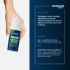 Product photo of Nurovia Labs in a white bottle, held by a hand against a matching blue background with text detailing product benefits, suggested use, and cautions on the right. Why You'll Love This Product: It combines instant cooling menthol with natural botanical extracts to swiftly relieve joint discomfort and swelling. Suggested Use: Use only as directed. Do not use on children under 12 years of age. Roll onto affected area no more than four times daily. Caution: Not intended for use by anyone under the age of 12. Do not use if you are pregnant or nursing. Consult your physician prior to use if you are taking any medications. If any adverse reactions occur, discontinue use and consult your doctor.