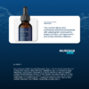 Infographic for Nurovia Skin Vitamin C Face Serum featuring the product bottle inside a white text box, set against a dark blue background with water droplets. Text outlines how the product's nutrient-dense elixir synthesizes advanced antioxidants with adaptogenic mushrooms to deeply revitalize cell regeneration and reveal a timeless radiance.