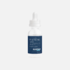 A standalone product shot of Nurovia Skin Hyaluronic Acid Face Serum in a sleek white dropper bottle with a dark blue label, centered horizontally against a solid, light gray background.